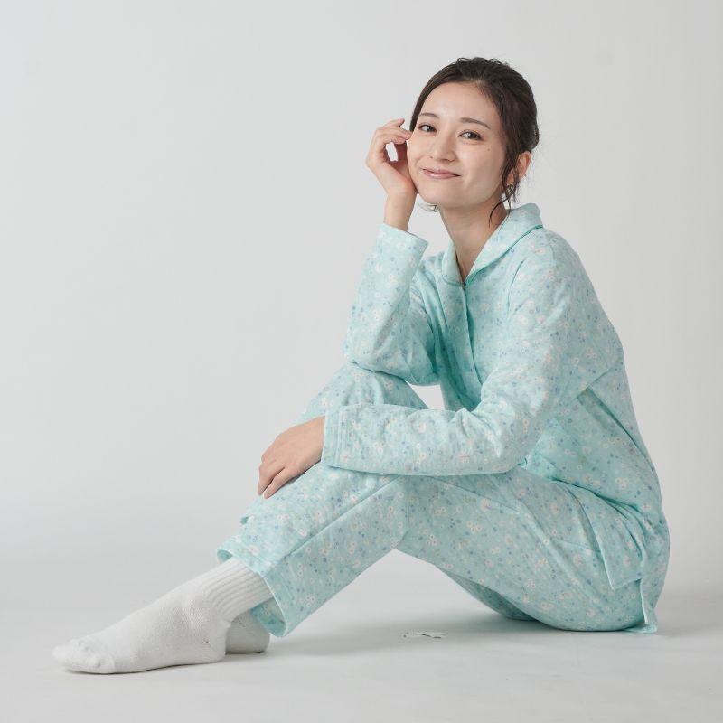 グレイスフルデイズ婦人日本製キルト花柄シャツパジャマ 