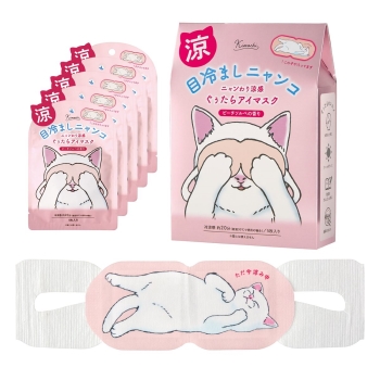 キモチ　目冷ましニャンコひんやりアイマスク５枚　ピーチソルベ