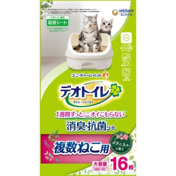 ■　デオトイレ　複数ねこ用ふんわり香る消臭・抗菌シートボタニカルの香り１６枚