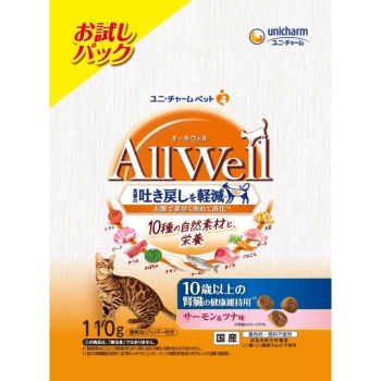 ユニ・チャーム　ＡｌｌＷｅｌｌ１０種の自然素材１０歳以上の腎臓の健康維持用サーモン＆ツナ味１１０ｇ