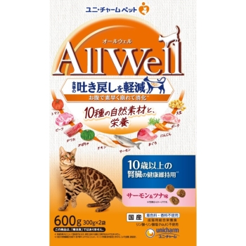 ユニ・チャーム　ＡｌｌＷｅｌｌ１０種の自然素材１０歳以上の腎臓の健康維持用サーモン＆ツナ味６００ｇ