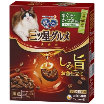 ■　ユニ・チャーム　三ツ星グルメしみ旨お魚仕立てまぐろ・かつお味にかつお節添え１９２ｇ