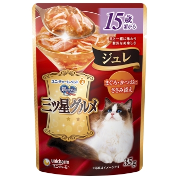 三ツ星グルメパウチジュレ１５歳頃からまぐろ・かつおにささみ添え３５ｇ