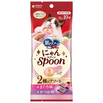 ■　ユニ・チャーム銀のスプーン三ツ星グルメおやつにゃんＳｐｏｏｎ２種アソートまぐろ＆かつお味１００ｇ