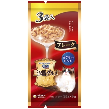 ■　ユニ・チャーム　三ツ星グルメパウチフレークまぐろ入りかつお３５ｇ×３袋