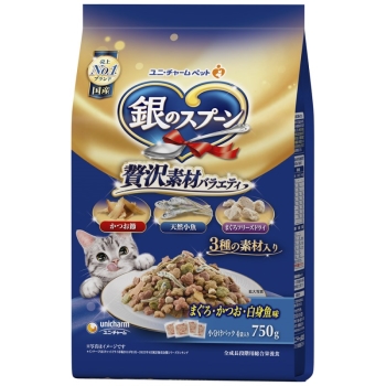 ■　銀のスプーン贅沢素材　まぐろ・かつお・白身魚味に天然小魚・かつお節・まぐろ味フレーク添え７５０ｇ