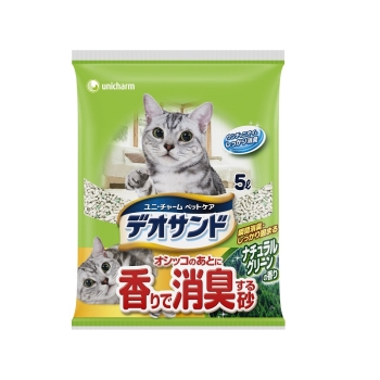 ■　デオサンド　オシッコのあとに香りで消臭する砂　ナチュラルグリーンの香り　５Ｌ