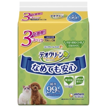 ユニ・チャーム　デオクリーン　純水９９％　ウェットティッシュ　つめかえ用　７０枚　３個パック