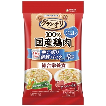 グラン・デリ　１００％国産鶏肉パウチ使い切りパック総合栄養食ジュレ成犬用緑黄色野菜＆ビーフ１２０ｇ
