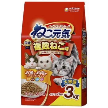 ねこ元気複数ねこ用お魚とお肉のスペシャルブレンド　まぐろ・かつお・白身魚・チキン入り３．０ｋｇ