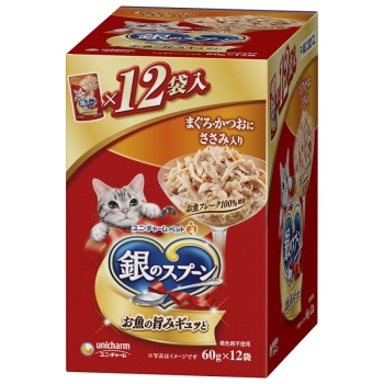 ■　銀のスプーンパウチまぐろ・かつおにささみ入り６０ｇ×１２個