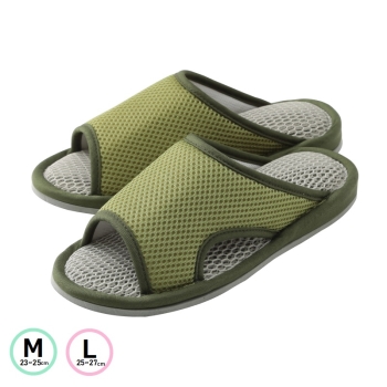 洗えるルームシューズ　メッシュ　無地　グリーン