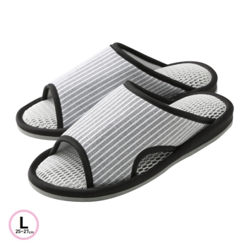 洗えるルームシューズ　メッシュ　ストライプ　Ｌサイズ　グレー