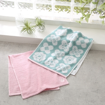 いつものフェイスタオル　２枚組　フラワー＆刺繍