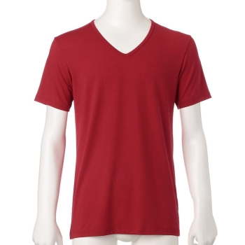 セブンプレミアムライフスタイル　ボディヒーター　ムレにくく暖かい　紳士　半袖Ｖ首赤シャツ