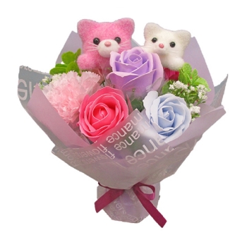 アニマルスタンドブーケ　ネコツイン（造花）