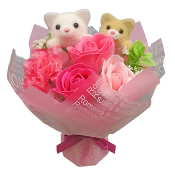 【在庫限り】アニマルスタンドブーケ ネコツイン(造花)