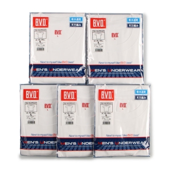 【Lサイズのみ】ＢＶＤ　半袖丸首シャツ　５枚入り