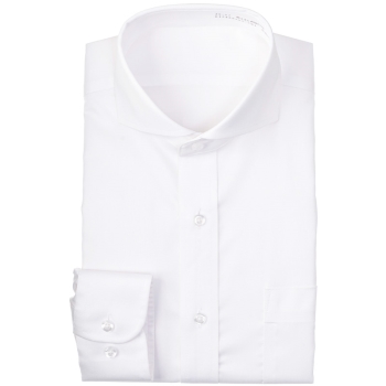 サスビズ　８０番手双糸　形態安定ストレッチ　白カッタウェイ（レギュラーシルエット）