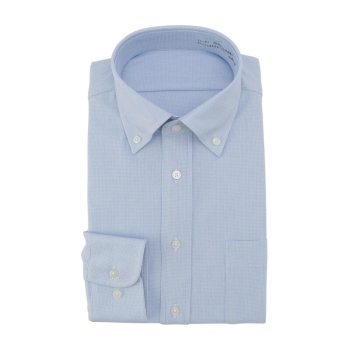 サスビズ　全方向ストレッチシャツ　青チェックボタンダウン（レギュラーシルエット）