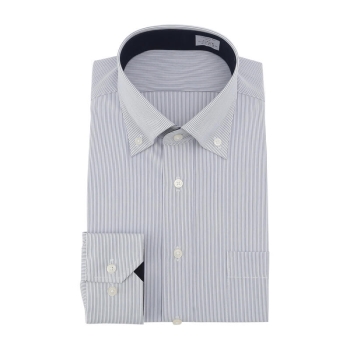 サスビズ　全方向ストレッチシャツ　青細ストライプボタンダウン（レギュラーシルエット）