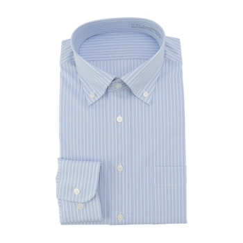 サスビズ　全方向ストレッチシャツ　白ストライプボタンダウン（レギュラーシルエット）