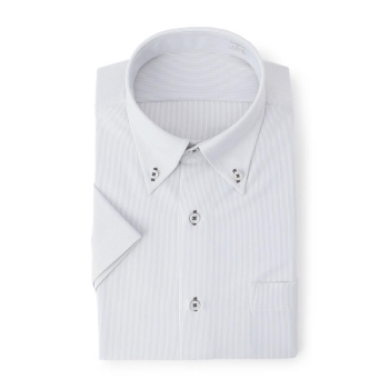 サスビズ　すごい楽チンドレスシャツ　半袖　灰ストライプボタンダウン（レギュラーシルエット）