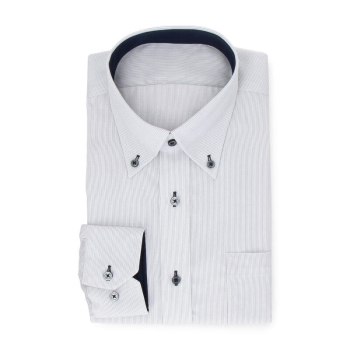 サスビズ　超形態安定シャツプラス　灰ストライプボタンダウン（レギュラーシルエット）