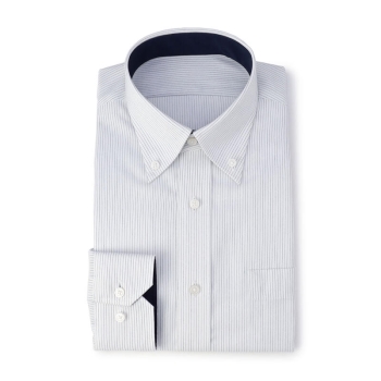 サスビズ　超形態安定シャツプラス　青ストライプボタンダウン（レギュラーシルエット）