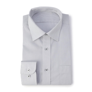 サスビズ　超形態安定シャツプラス　灰ストライプワイド（レギュラーシルエット）