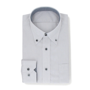 サスビズ　超形態安定シャツプラス　灰ストライプボタンダウン（ゆったりシルエット）