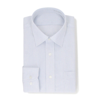 サスビズ　超形態安定シャツプラス　青ストライプワイド（ゆったりシルエット）