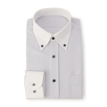 サスビズ　すごい楽チンドレスシャツ　灰ストライプボタンダウンクレリック（レギュラーシルエット）