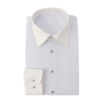 サスビズ　清潔マルチストレッチシャツ　青ストライプワイドクレリック（レギュラーシルエット）