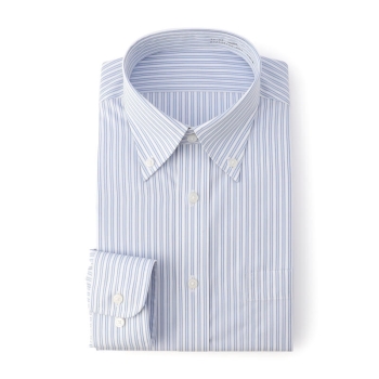 サスビズ　なめらかプレミアムシャツ　青ストライプボダンダウン（レギュラーシルエット）