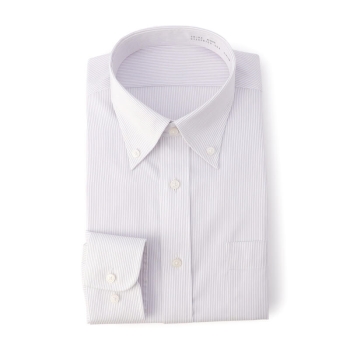 サスビズ　なめらかプレミアムシャツ　紫ストライプボダンダウン（レギュラーシルエット）
