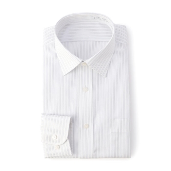 サスビズ　なめらかプレミアムシャツ　白ストライプワイド（レギュラーシルエット）