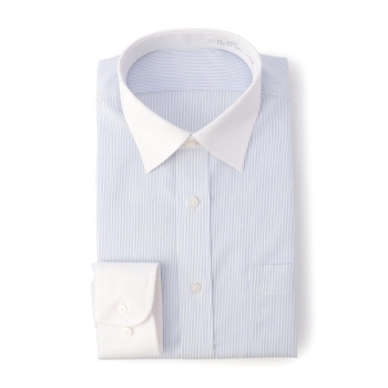 サスビズ　なめらかプレミアムシャツ　青ストライプワイドクレリック（レギュラーシルエット）