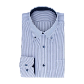 サスビズ　超形態安定シャツプラス　青ストライプボタンダウン（レギュラーシルエット）