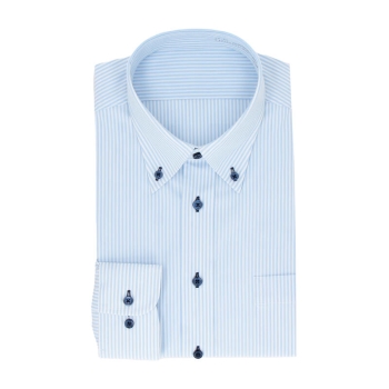 サスビズ　清潔マルチストレッチシャツ　青ストライプボタンダウン（レギュラーシルエット）