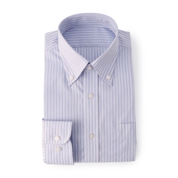 サスビズ　なめらかプレミアムシャツ　青ストライプボダンダウン（レギュラーシルエット）