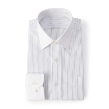 サスビズ　なめらかプレミアムシャツ　白ストライプワイドクレリック（レギュラーシルエット）