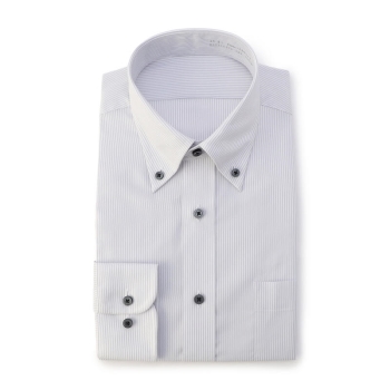 サスビズ　涼しい超形態安定シャツ　灰ストライプボタンダウン（レギュラーシルエット）