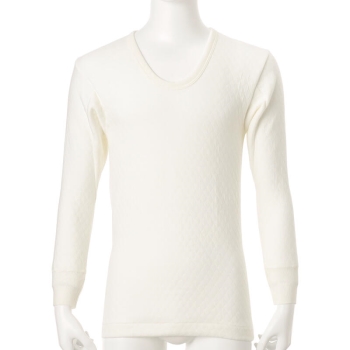 肌ごころ　肌側綿１００％ニットキルト　長袖Ｕ首シャツ