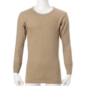 肌ごころ　肌側綿１００％ニットキルト　長袖丸首シャツ