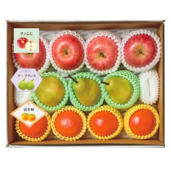 【お歳暮】サンふじりんご・ラフランス・富有柿　果実バラエティ３種　Ｂ１４－６