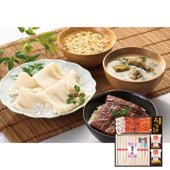 【お中元】揖保乃糸・にんべん　愛知県産うなぎ蒲焼＆素麺バラエティ　ＡＵＳ－５８１