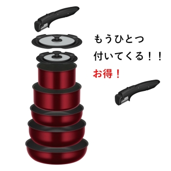 サーモス　ＩＨ取っ手のとれるフライパン８点セット＋ハンドル１点おまけ付き　ハッピーバッグ