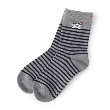 女児　ネコボーダー柄　クルー丈ソックス