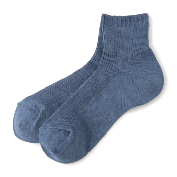 【サックスブルー24-26cmのみ】セブンプレミアム　オーガニックコットン 紳士 カラー細リブ ショート丈